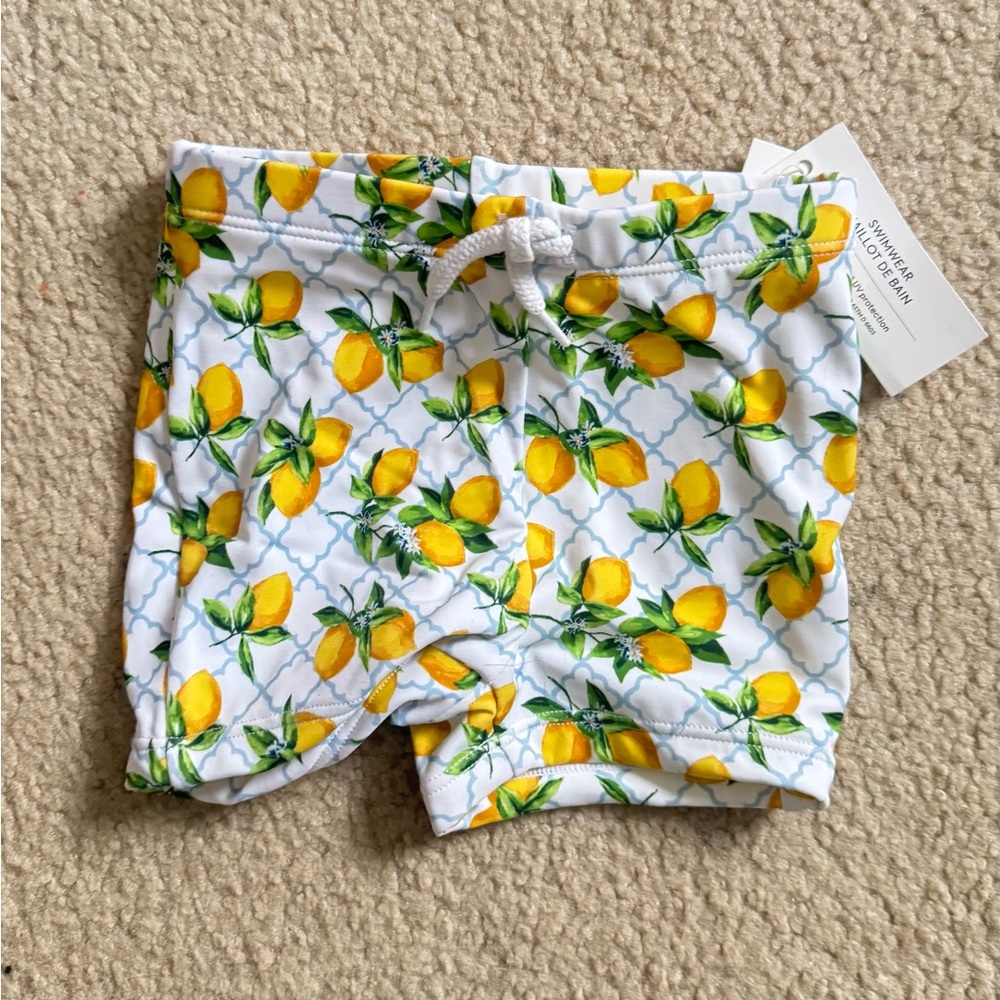 NWT Janie and Jack Toddler Boy Lemon Print Swim Shorts
